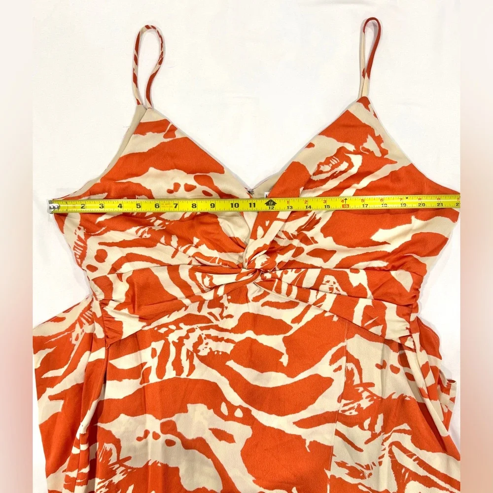 Bar III Printed Hammered-Satin Twist-Front Faux-Wrap Midi Dress Orange Cream‎ XL